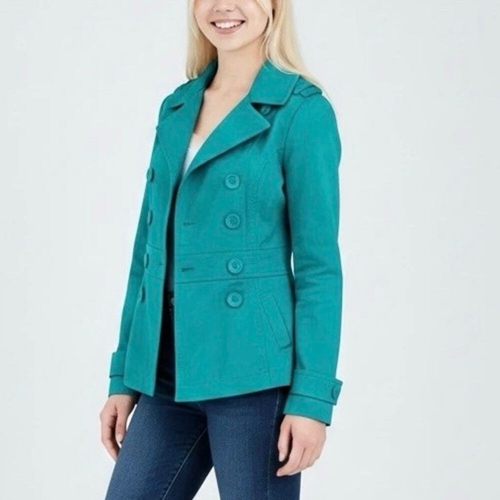 Divided Womens Turquoise/Blue Double Breasted Jacket Coat Size 6